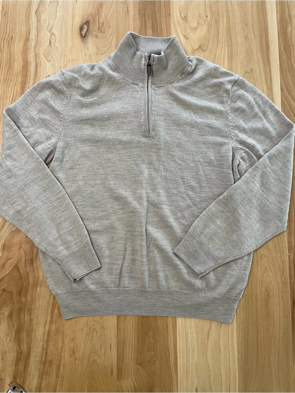 Jos. A. Bank Men’s Large Oatmeal 100% Merino Wool Quarter Zip Sweater